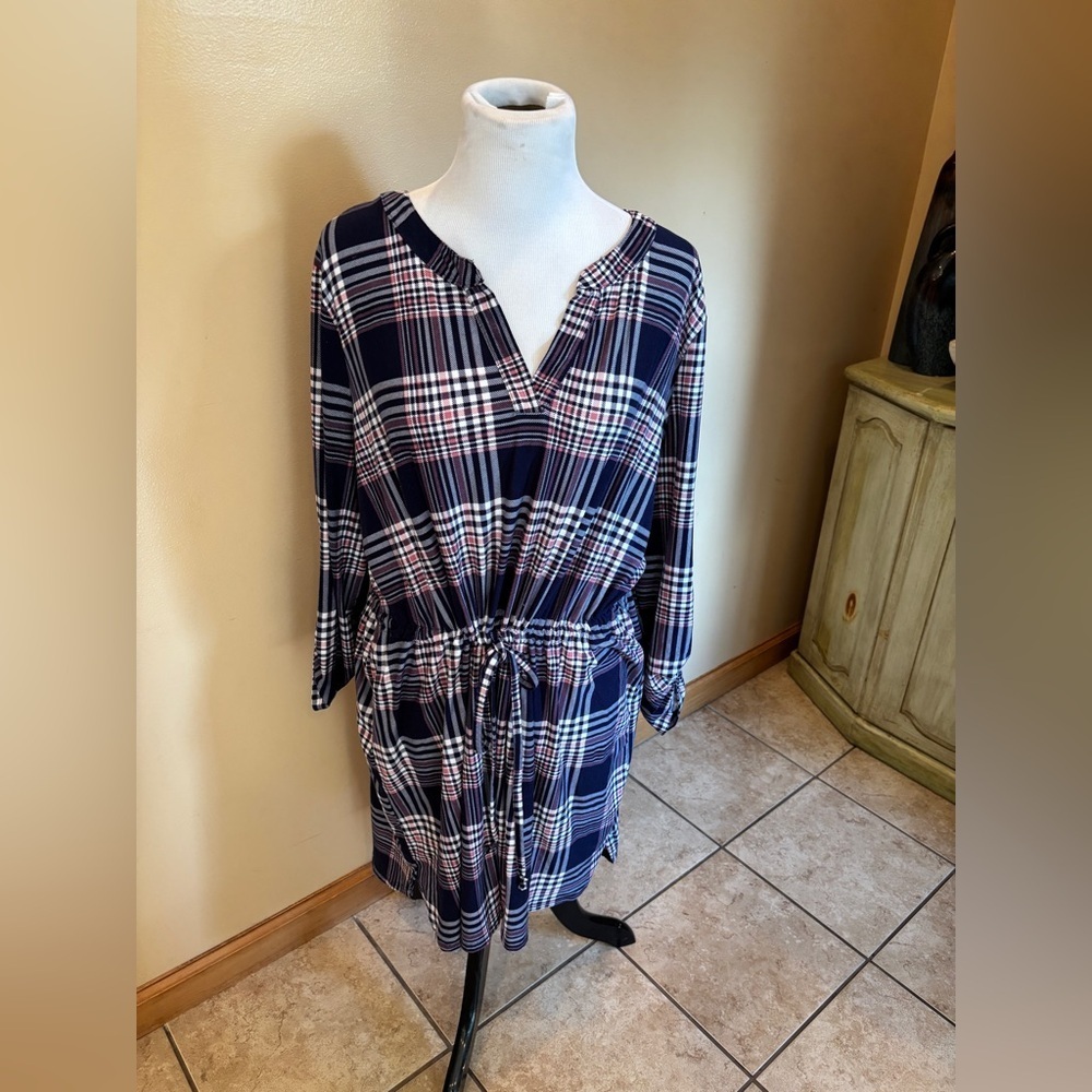 Bobbie Brooks Plaid Knit Dress Elastic Waist Size 2X